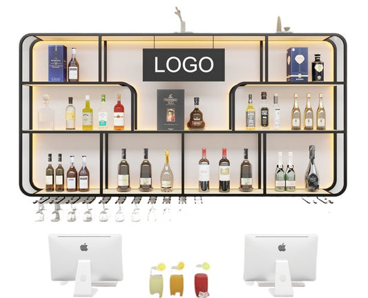 Wall-Mounted LED Wine Rack – Gold Light Display Shelf for Bars, Restaurants & Billiard Halls