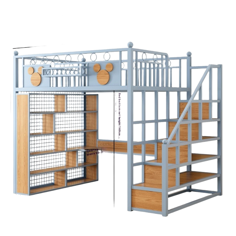 Elegant Double-Decker Metal Loft Bed with Ladder and Under-Bed Desk, Customizable Bedroom Furniture
