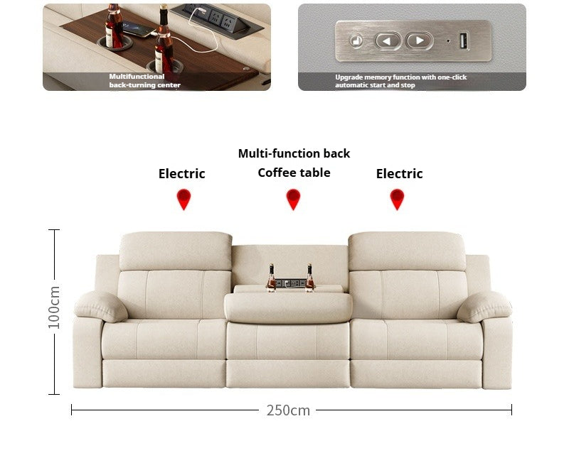 Zero-Wall Electric Reclining Leather Sofa with Ultra-Comfort Cushions for Modern Home Theater