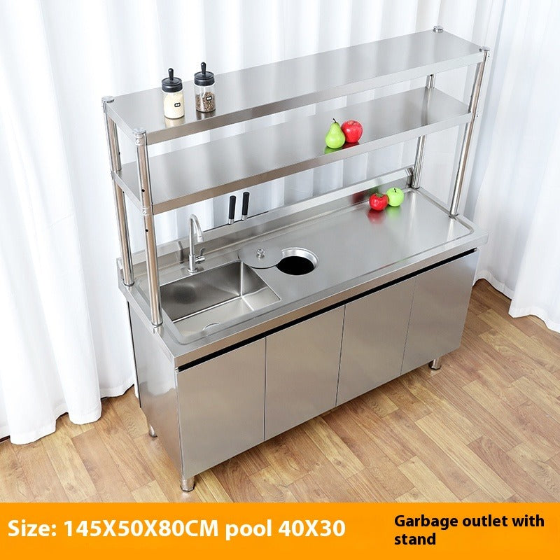 Stainless Steel Prep & Checkout Table – Integrated Sink, Workstation & Storage Cabinet for Kitchen or Retail Use