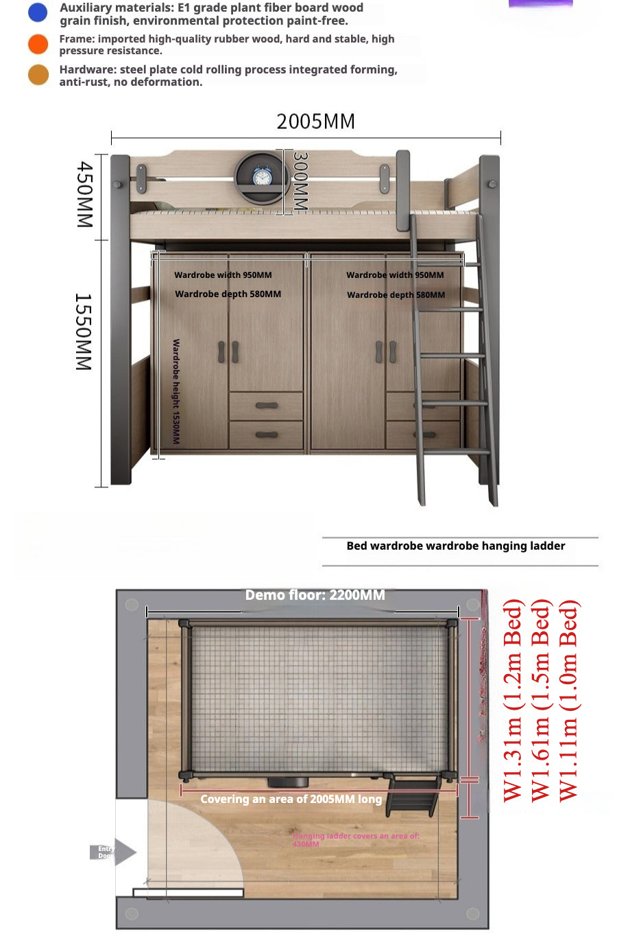 Elegant Nordic-Style Twin-Size Bunk Bed with Storage and Ladder