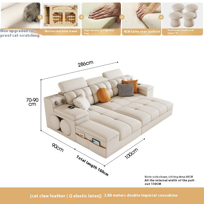 Cream-Style Sofa Bed with Foldable Design, Latex Cushion, and Cat-Scratch Leather