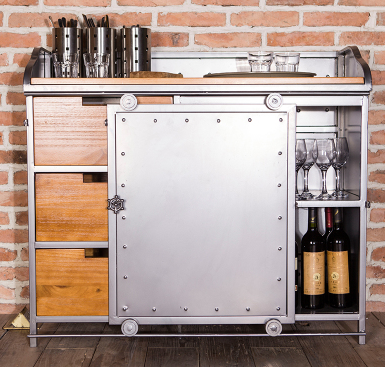 Custom American Solid Wood Sideboard – Industrial Vintage Buffet Cabinet for Dining Room & Tea Bar