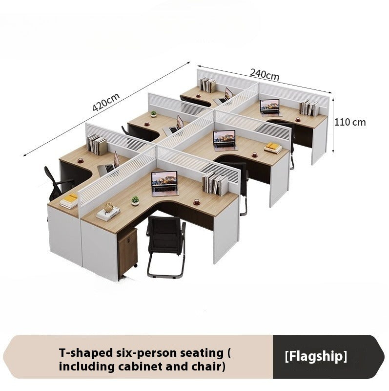 Cross-Shaped Office Workstation with Partition Panels & Desk Chair Set for Multiple Employees