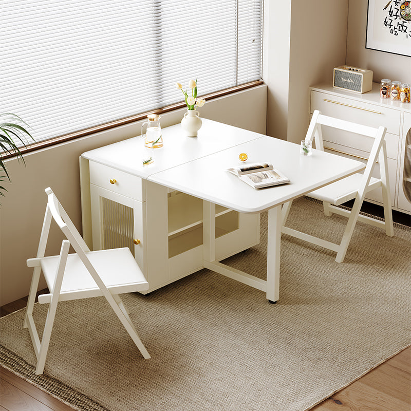 Cream Style Foldable Dining Table with Sintered Stone Top & Storage for Small Homes