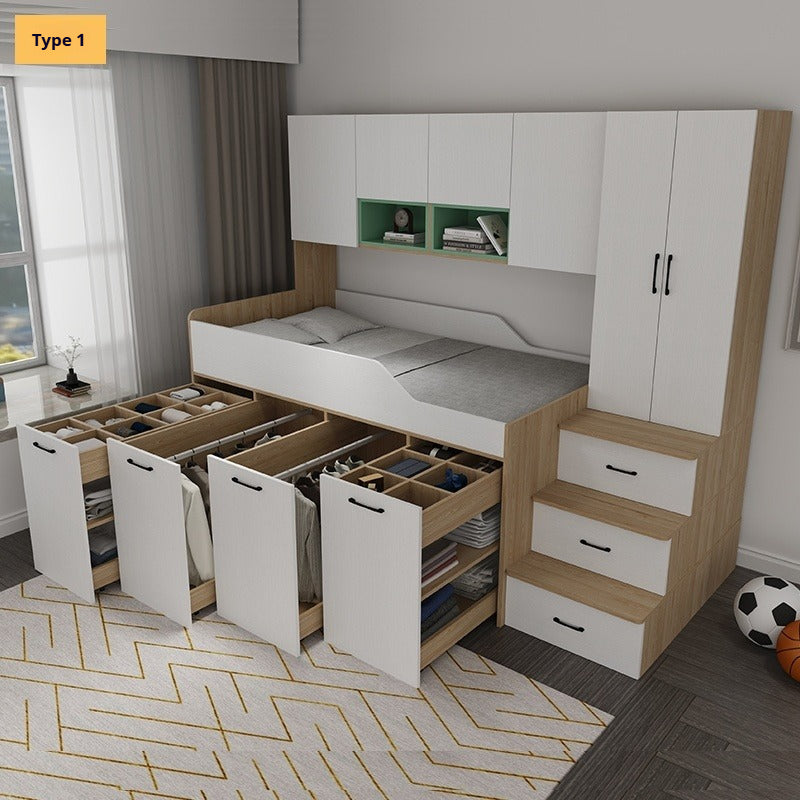Elegant Kids Bedroom Set with Solid Wood Bed, Wardrobe, and Desk - New