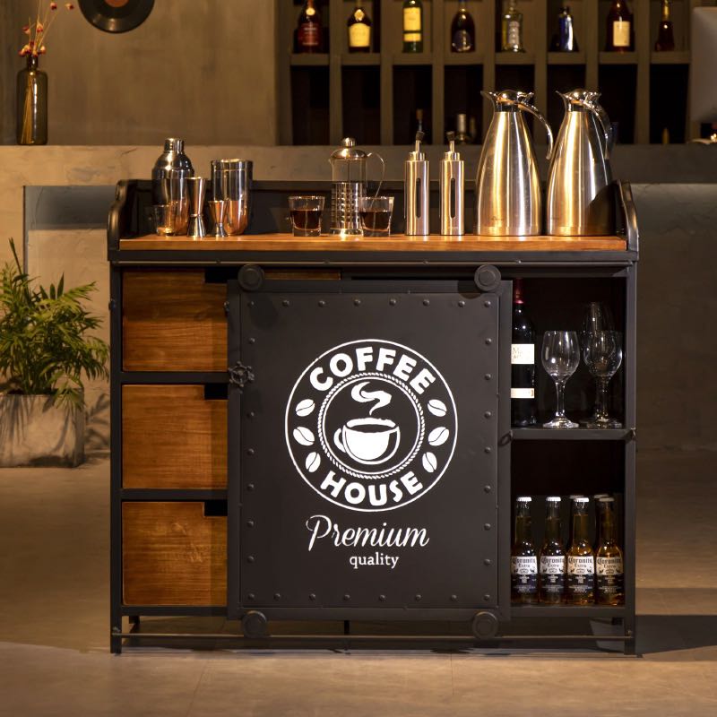 Custom American Solid Wood Sideboard – Industrial Vintage Buffet Cabinet for Dining Room & Tea Bar