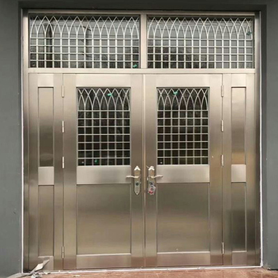 Stainless Steel Security Entrance Door – 4-Panel Swing Gate for Villa or Rural Homes