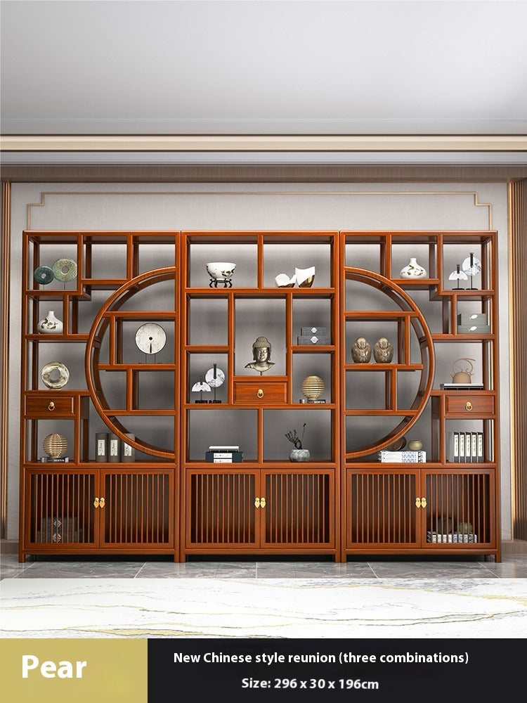 Solid Wood Chinese Display Shelf – Oak Curio Cabinet & Tea Storage Rack for Office or Tea Room