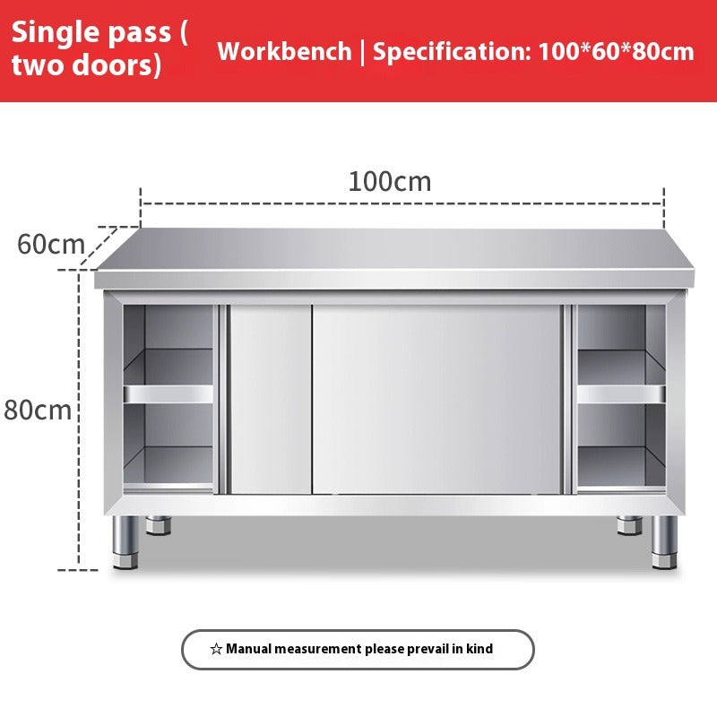Stainless Steel Work Table with Upper Shelf – Commercial Kitchen Prep Station with Storage Cabinet & Cutting Surface