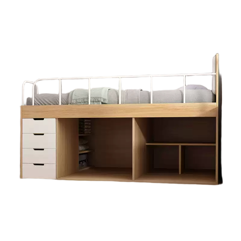Elegant Multi-Functional Half-Height Bed with Integrated Wardrobe and Bookshelf