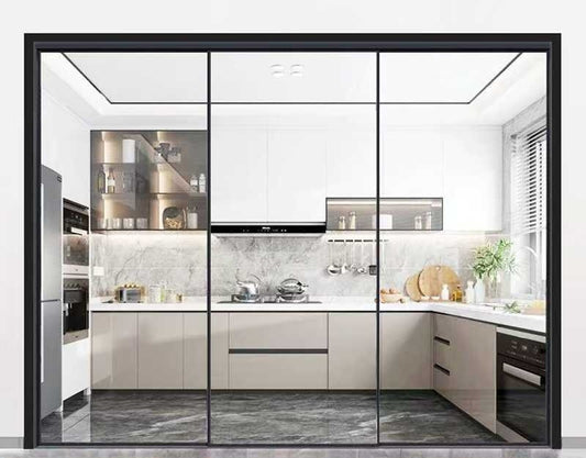 Perfect System 3-Panel Sliding Door – Frameless Aluminum Glass Partition for Kitchen, Balcony, or Bedroom