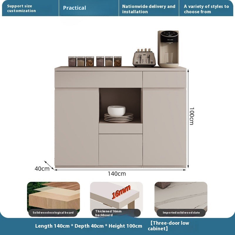 Solid Wood Sideboard with Sintered Stone Top – All-in-One Wall Cabinet for Tea, Wine & Storage