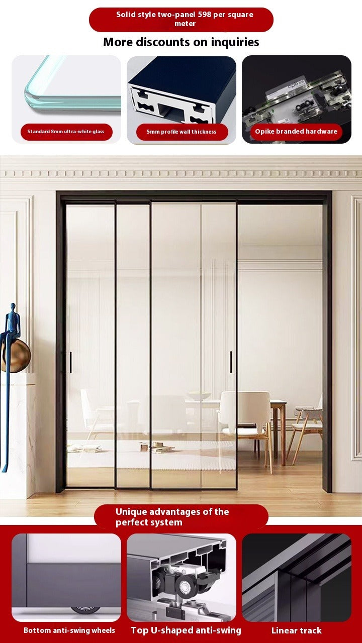 OPK Ultra-Slim 3-Panel Sliding Glass Door – Trackless Kitchen Partition for Balcony & Interior Use