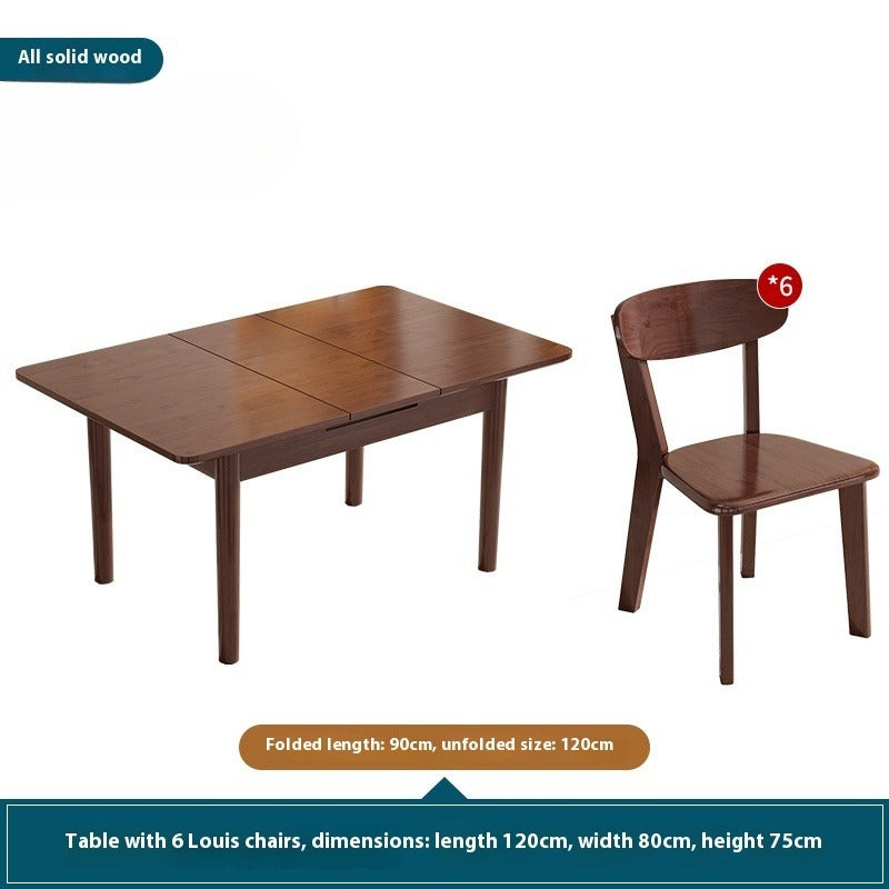 Solid Wood Foldable Dining Table Set in Walnut Finish for Small Modern Homes