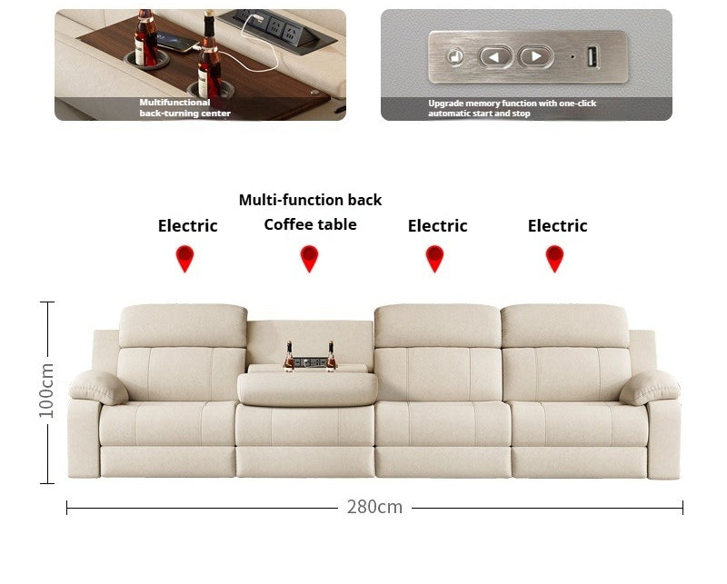 Zero-Wall Electric Reclining Leather Sofa with Ultra-Comfort Cushions for Modern Home Theater