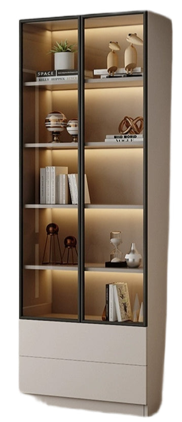 Custom Full-Wall Chinese Bookshelf – Solid Wood Display Cabinet with Glass Doors & Thick Reinforced Back Panel