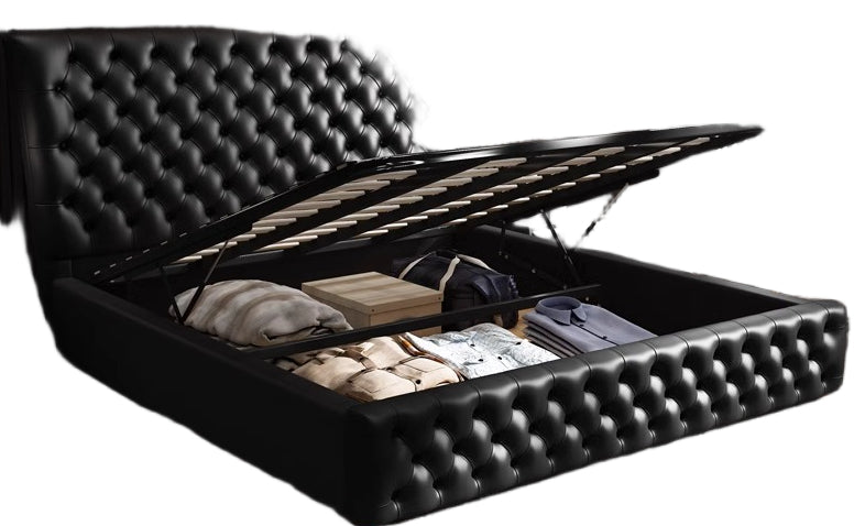 Elegant Vintage-Style King Size Tufted Leather Bed Set with 2 Nightstands and Latex Mattresses