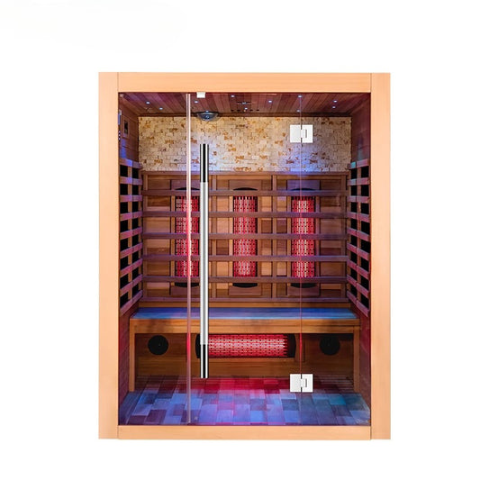 Wooden Infrared Sauna Room for One Person, Home Dry Steam Cabin for Full Body Detox