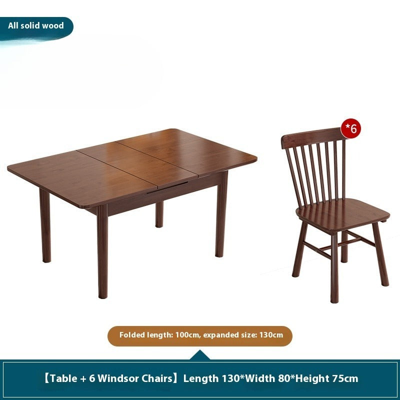 Solid Wood Foldable Dining Table Set in Walnut Finish for Small Modern Homes