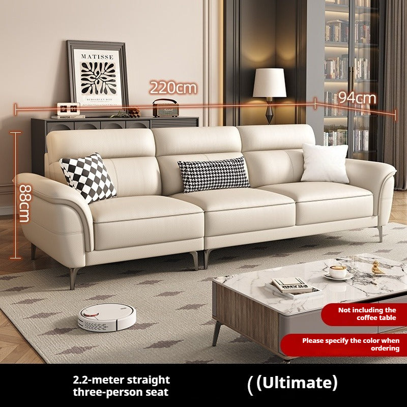 Cream-Style Top-Grain Leather 3-Seater Sofa with High Legs for Modern Small Living Rooms