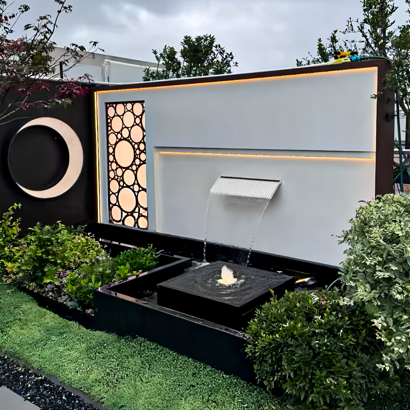 Stainless Steel Waterfall Wall Fountain with Pool for Villa Garden, Courtyard & Balcony Decor