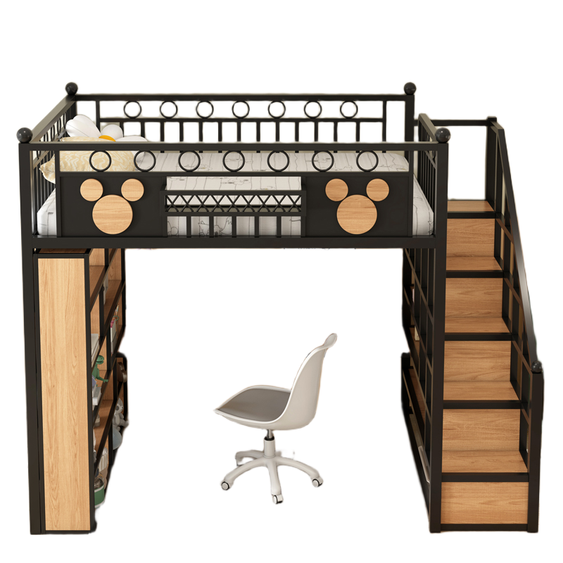 Elegant Double-Decker Metal Loft Bed with Ladder and Under-Bed Desk, Customizable Bedroom Furniture