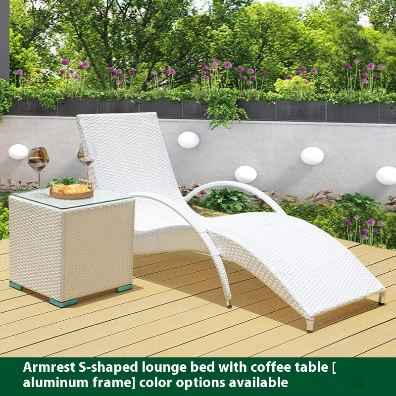 Outdoor Rattan Sun Lounger S-Shaped for Garden, Balcony, Patio, Poolside & Beach