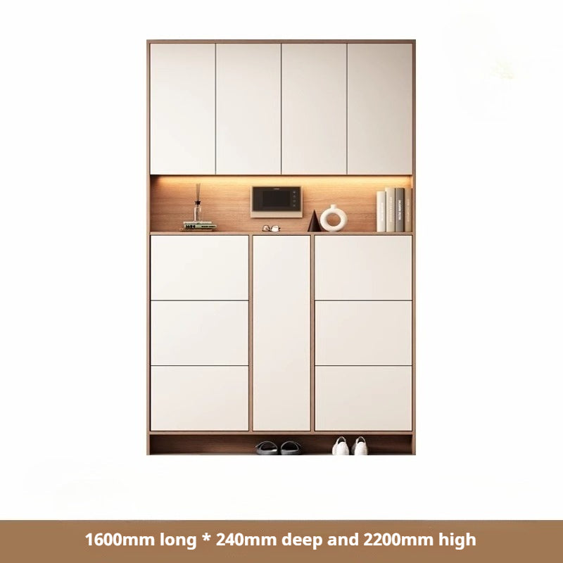 Custom Solid Wood Slim Flip-Drawer Shoe Cabinet – Tall Wall-Mounted Entryway Unit for Home