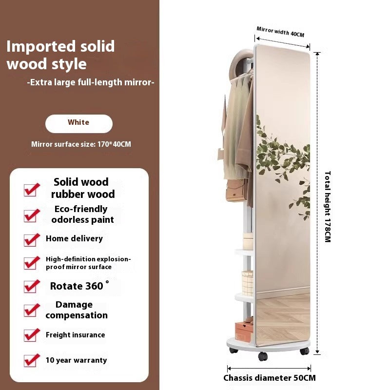 Rotating Freestanding Full-Length Mirror with Built-in Coat Rack – Mobile Dressing Mirror for Bedroom