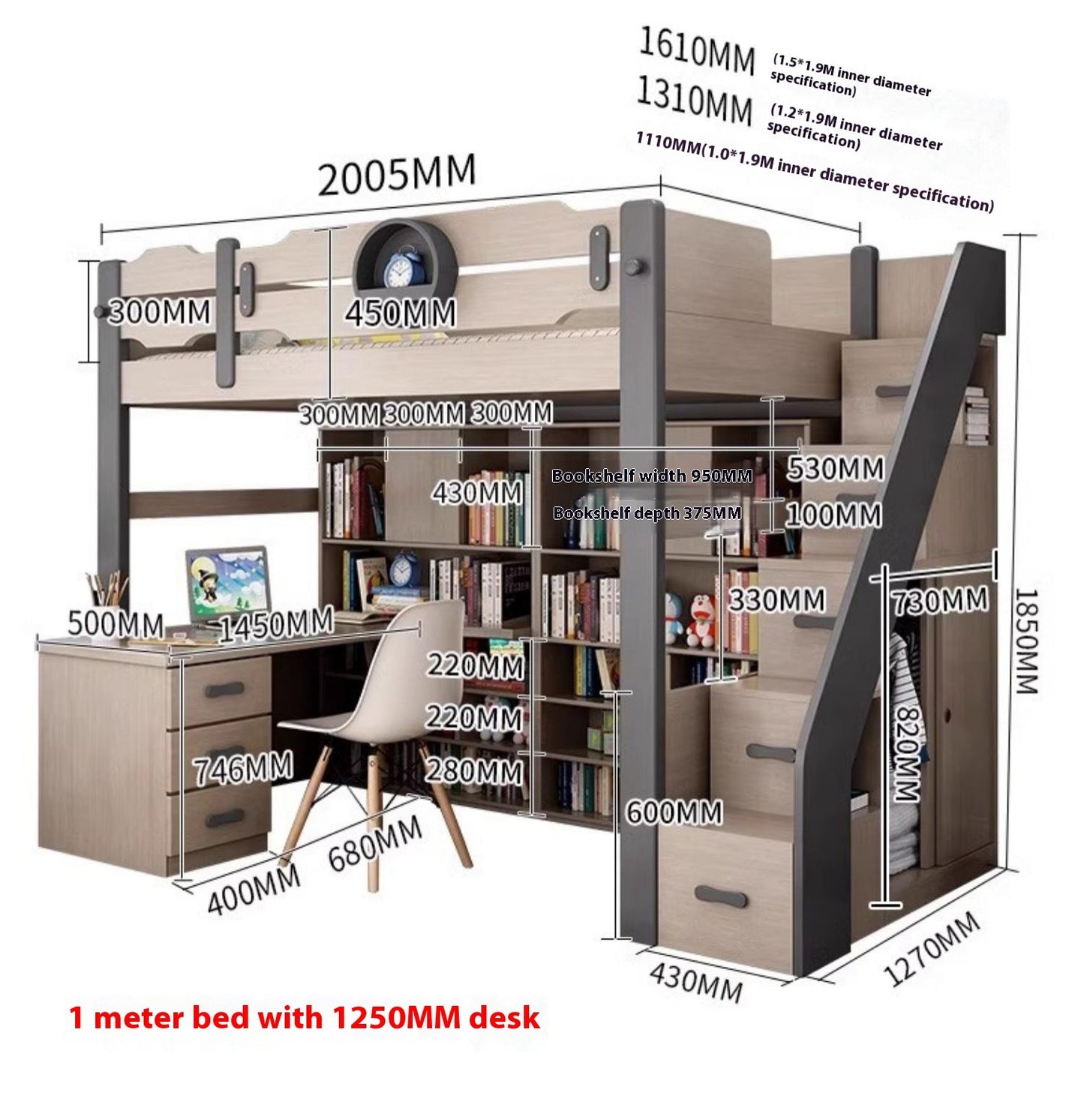 Elegant Nordic-Style Twin-Size Bunk Bed with Storage and Ladder
