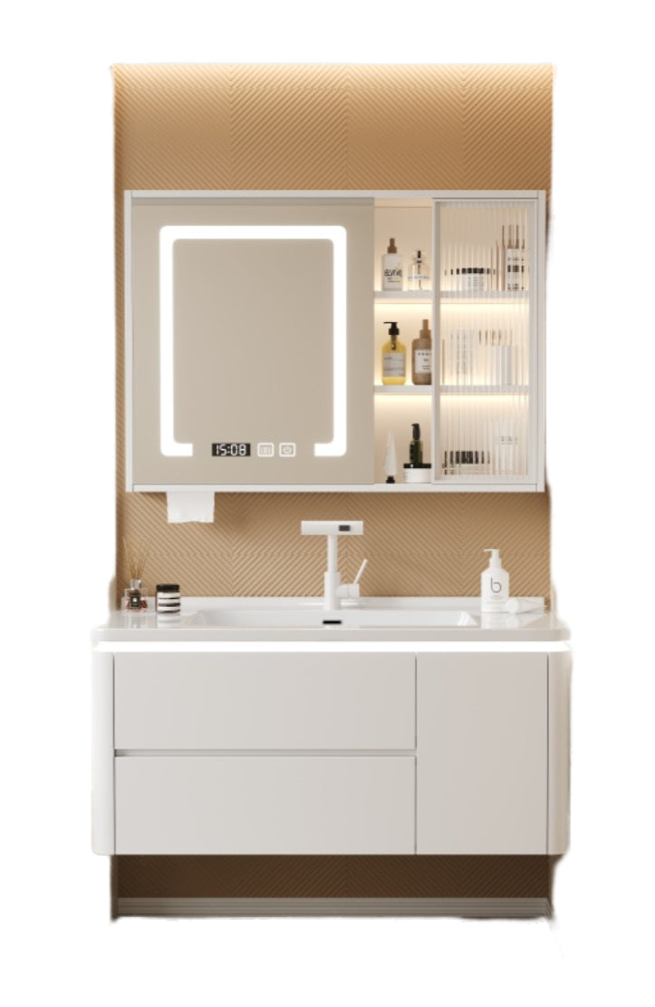 Cream-Style Oak Bathroom Vanity – Ceramic Integrated Basin Cabinet Set for Modern Bathrooms