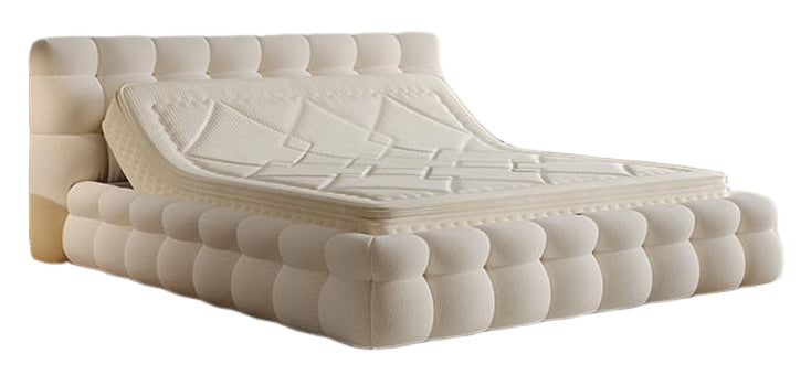 Smart Full-Control Electric Bed – French Cream-Style Upholstered Double Bed with Lifting Frame, 3D Mattress & 2 Nightstands
