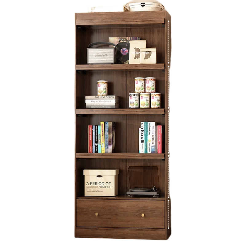 Walnut Glass Door Bookshelf with LED – Modular Dustproof Floor Cabinet for Home Display & Storage