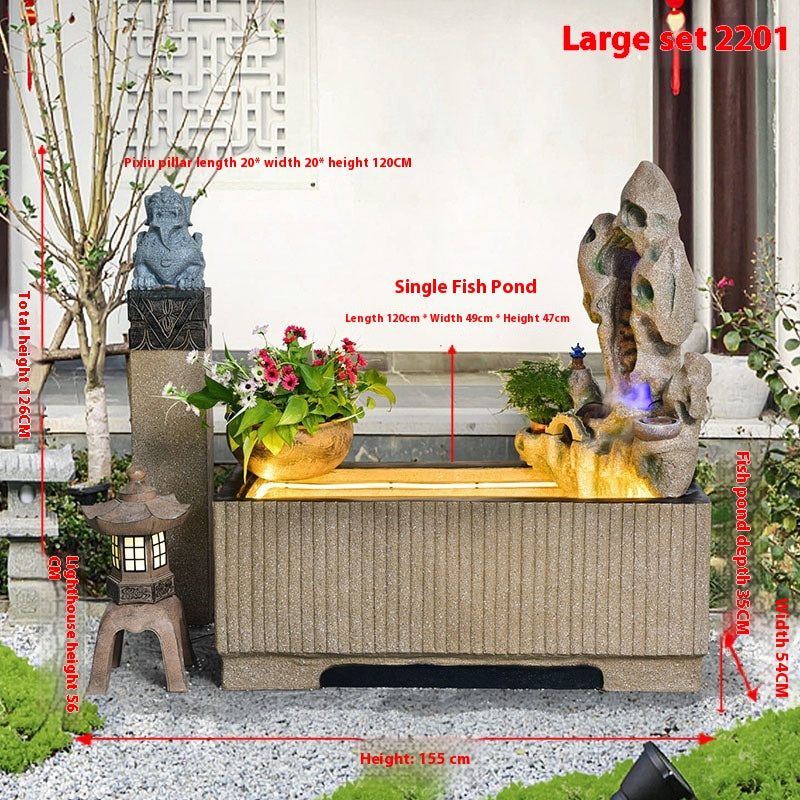 Rustic Garden Rockery Fountain with Fish Pond for Courtyard, Terrace & Balcony Decoration