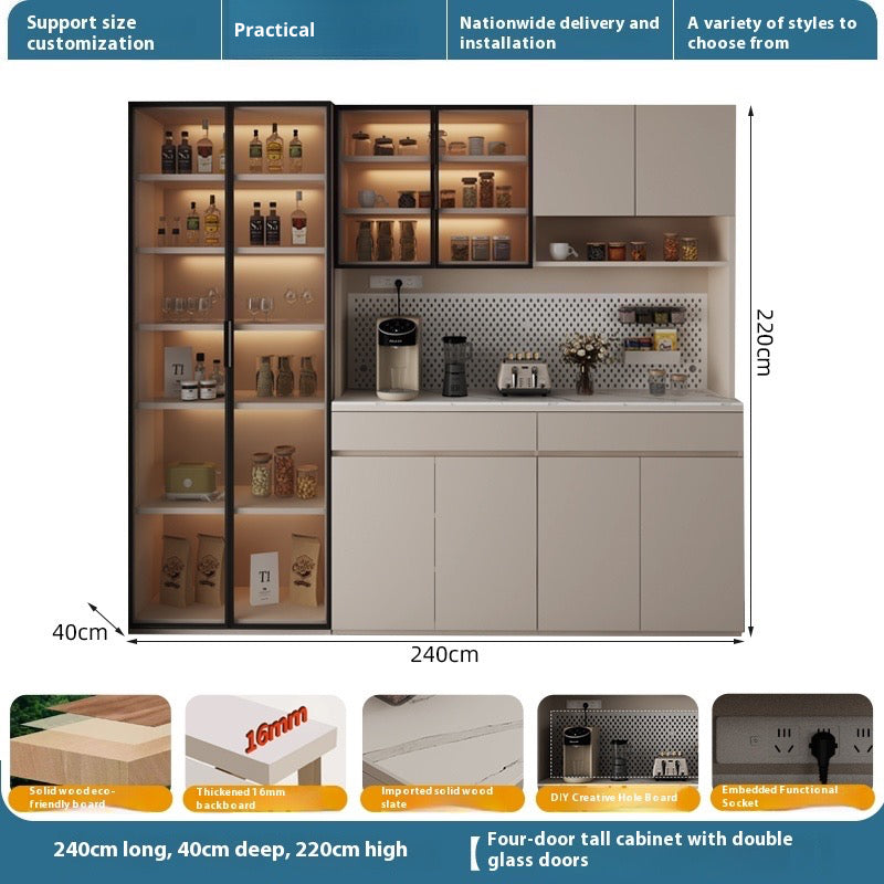 Solid Wood Sideboard with Sintered Stone Top – All-in-One Wall Cabinet for Tea, Wine & Storage