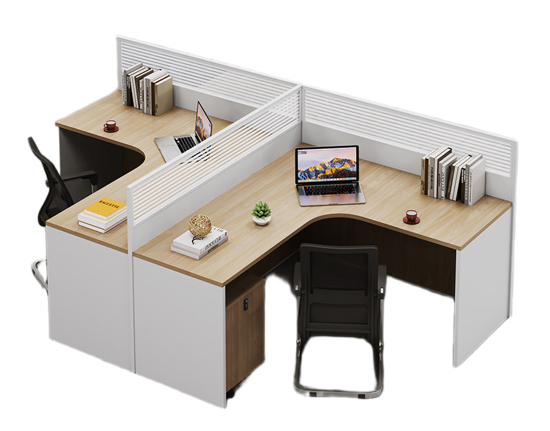 Cross-Shaped Office Workstation with Partition Panels & Desk Chair Set for Multiple Employees