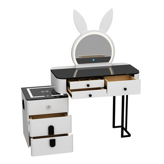 Smart Vanity Table with Wireless Charging & LED Mirror – Modern Minimalist Design, Includes Storage & Stool