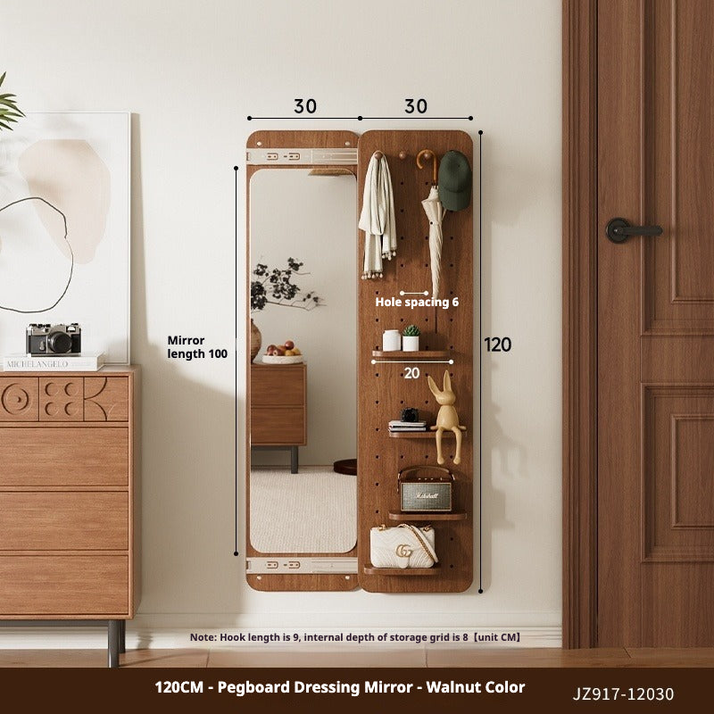Sliding Hidden Full-Length Mirror – Wall-Mounted Dressing Mirror with Pegboard Cover for Entryway
