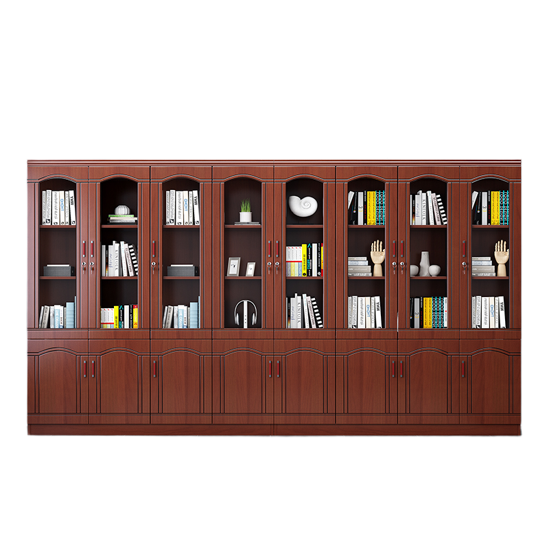 Chinese-Style Solid Wood Office Cabinet – Floor Standing Bookshelf with Glass Doors & File Storage
