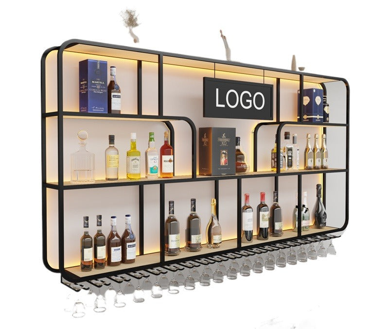 Wall-Mounted LED Wine Rack – Gold Light Display Shelf for Bars, Restaurants & Billiard Halls