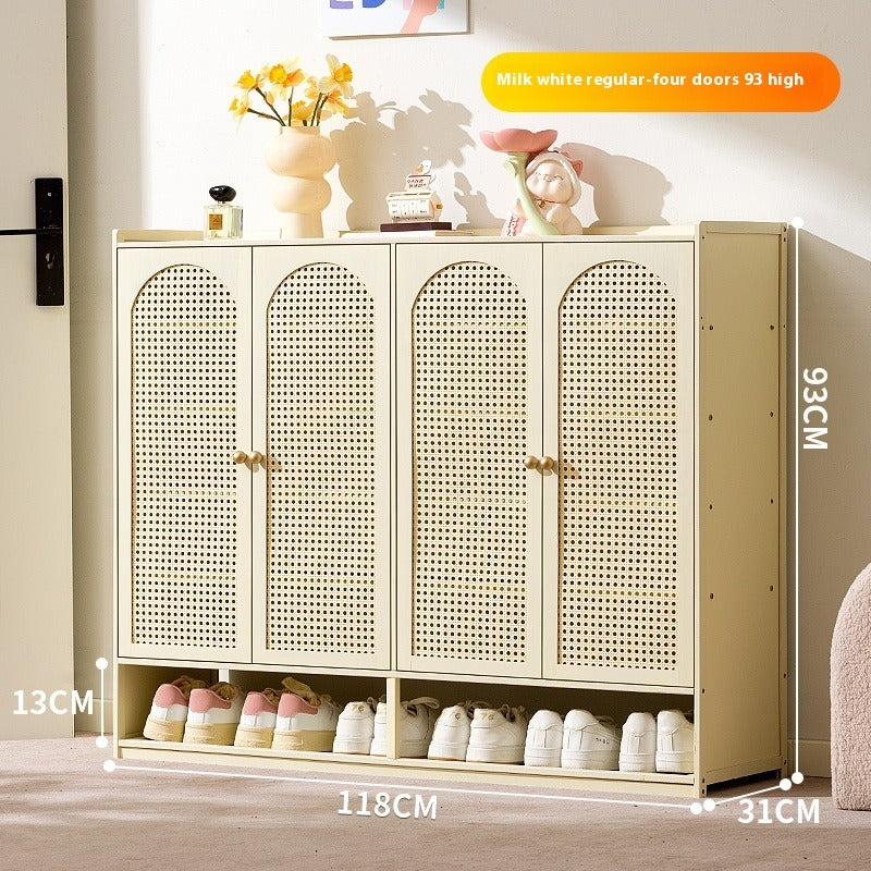 Cream-Style Entryway Shoe Cabinet – All-in-One Ventilated Storage with Mesh Doors for Living Room Divider Use