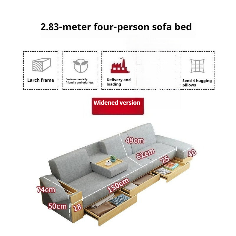 Space-Saving 3-Seater Fabric Sofa Bed with Drawers & Storage for Small Living Rooms