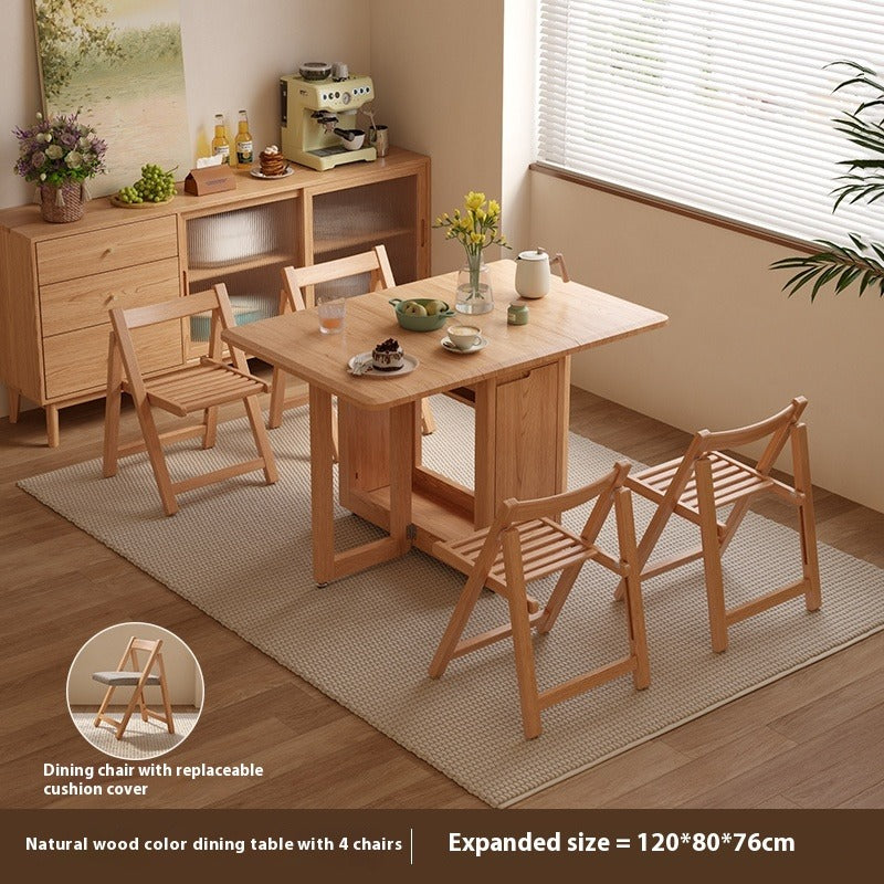 Solid Wood Foldable Dining Table Set for Small Apartments in Rectangular Shape
