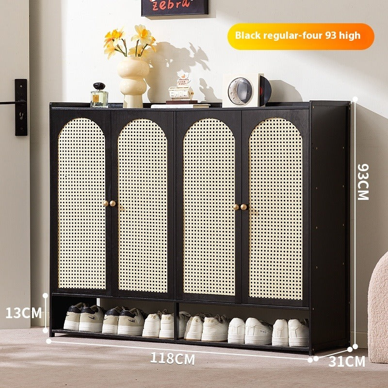 Cream-Style Entryway Shoe Cabinet – All-in-One Ventilated Storage with Mesh Doors for Living Room Divider Use