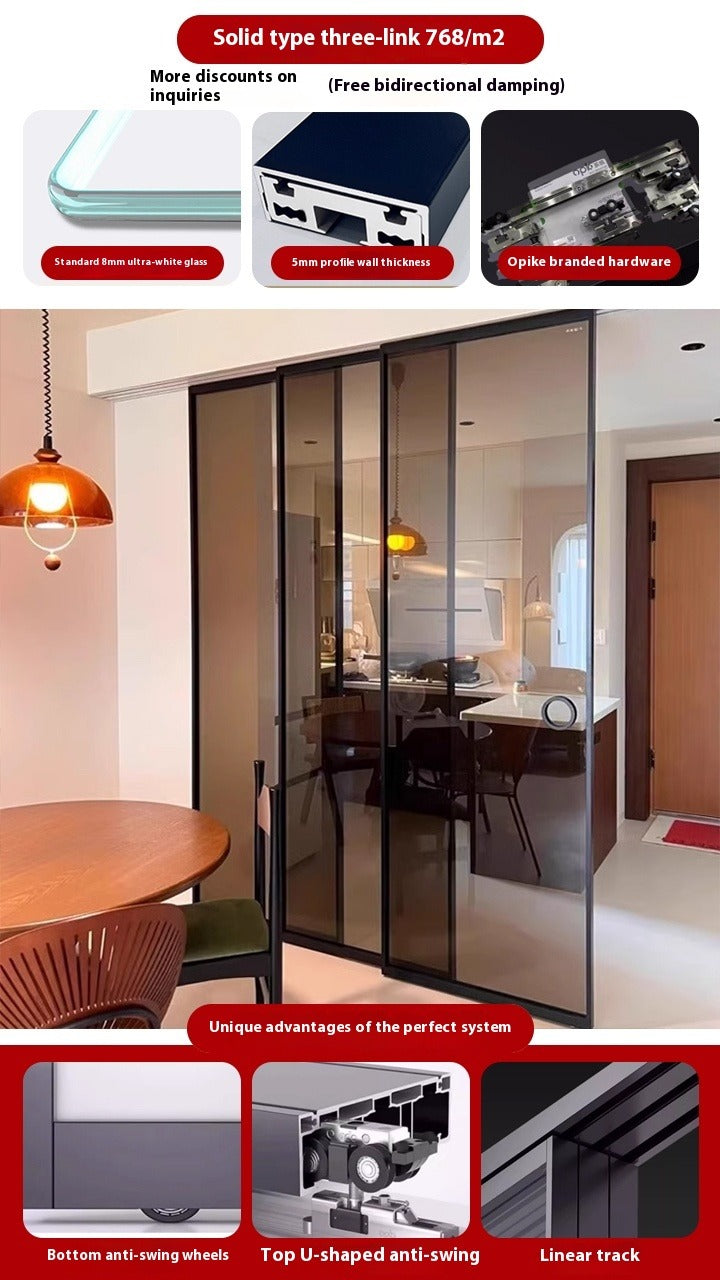 OPK Ultra-Slim 3-Panel Sliding Glass Door – Trackless Kitchen Partition for Balcony & Interior Use