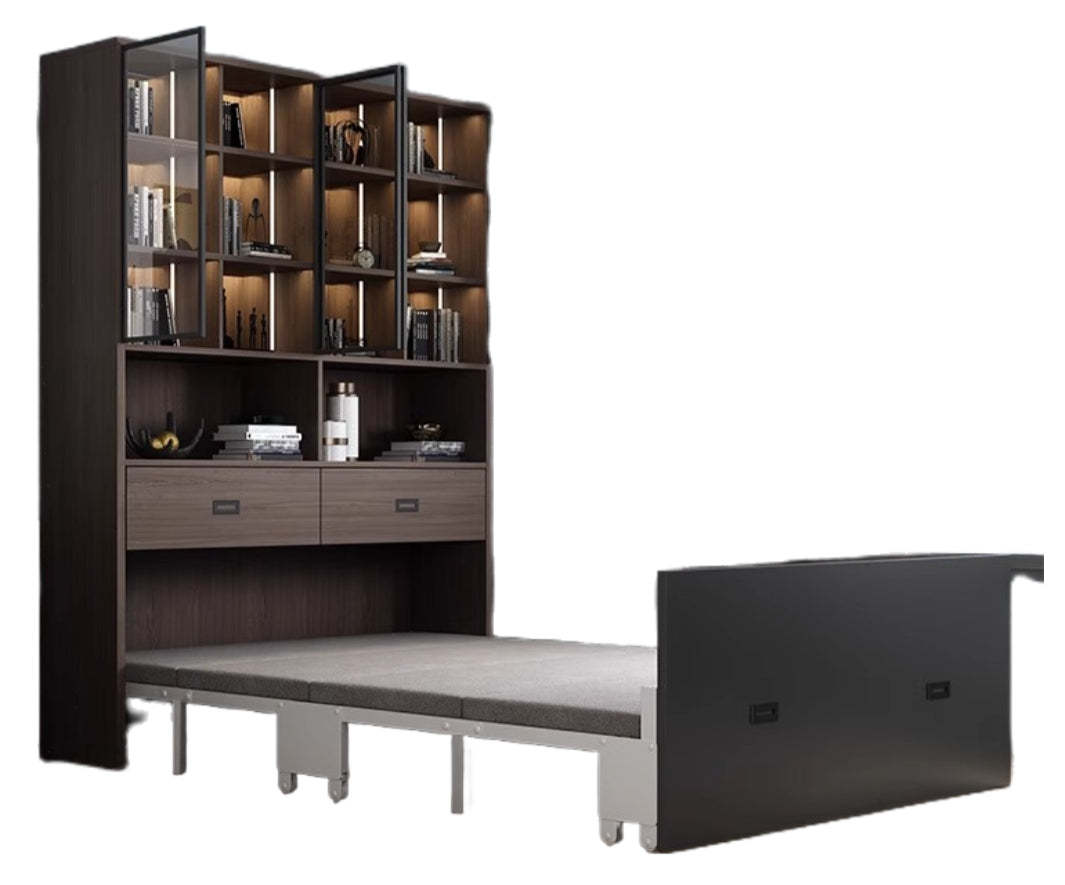 Elegant Foldable Study Desk Bed with Integrated Bookshelf and Storage - New