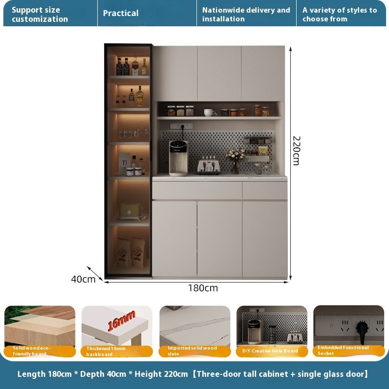 Solid Wood Sideboard with Sintered Stone Top – All-in-One Wall Cabinet for Tea, Wine & Storage