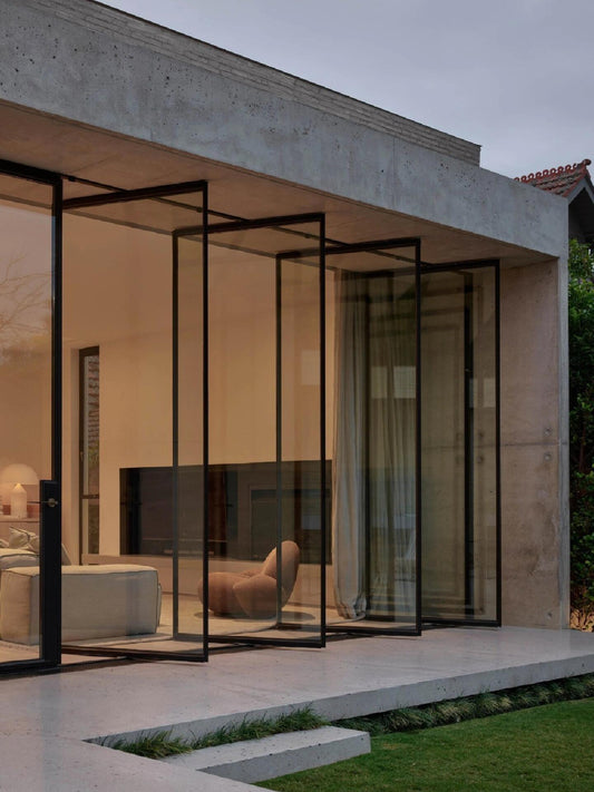 Central Pivot Glass Door with Ultra-Slim Frame & Electric Sliding Function