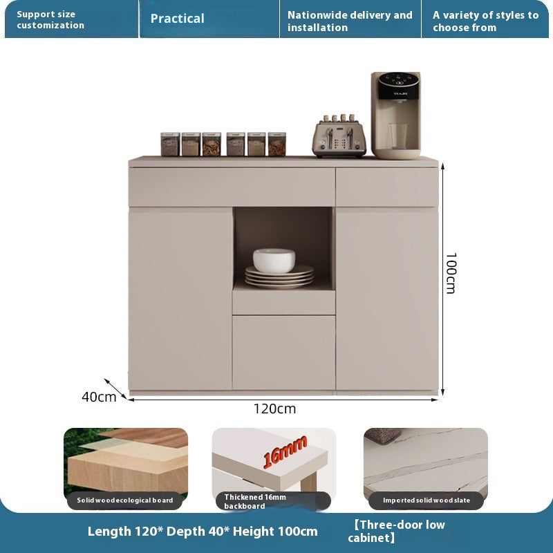 Solid Wood Sideboard with Sintered Stone Top – All-in-One Wall Cabinet for Tea, Wine & Storage